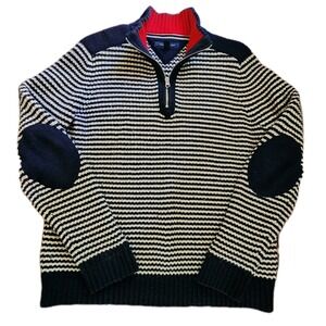 Tommy Hilfiger M Sweater 1/4‎ Zip Stripe Elbow Patch 90s Preppy Sailing Tennis